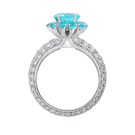 Кольцо с турмалином параибой и бриллиантами, белое золото 6