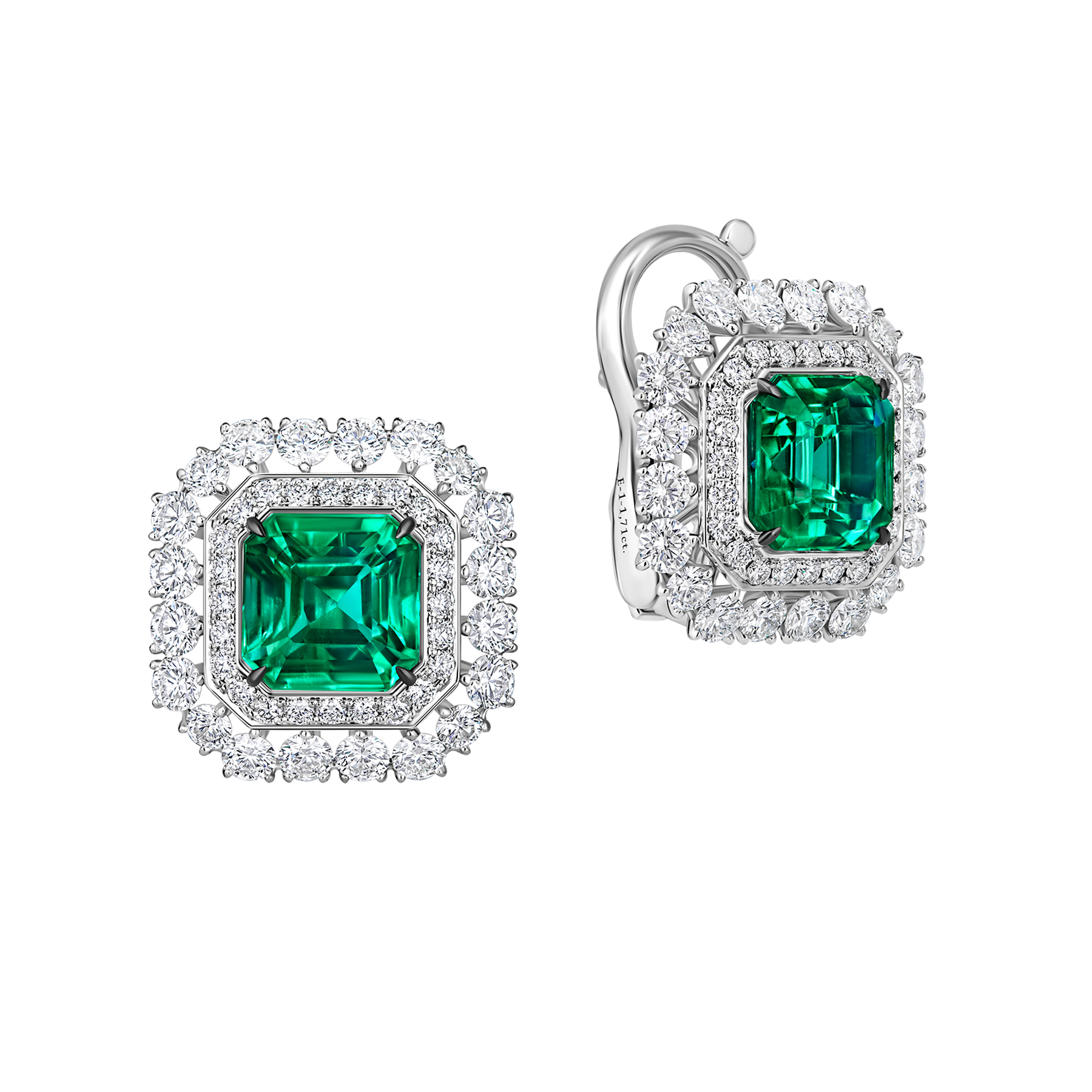 Серьги с изумрудами и бриллиантами, белое золото