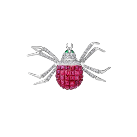 Брошь с рубинами, бриллиантами и тсаворитами, белое золото 2