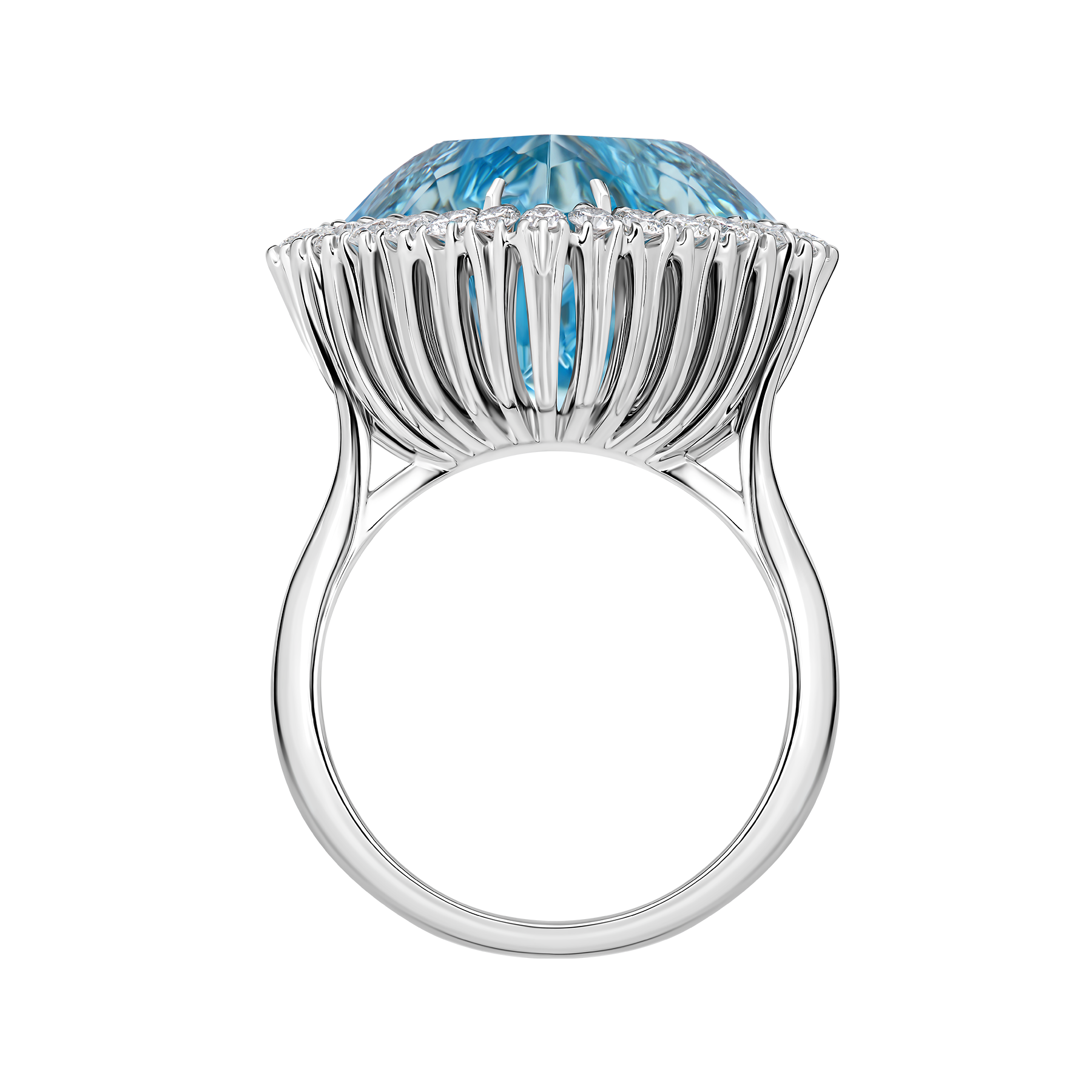 Кольцо с аквамарином и бриллиантами, белое золото