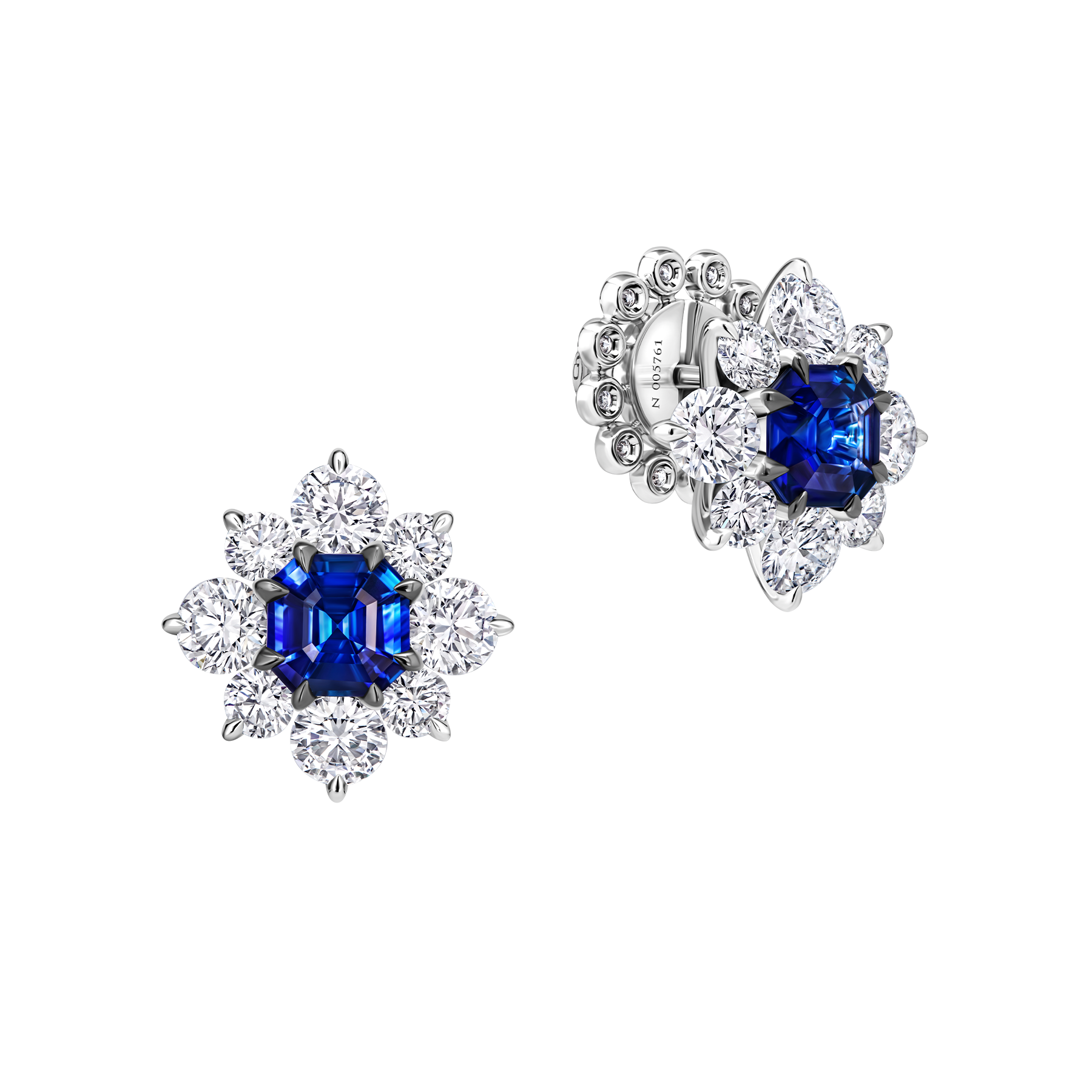 Пусеты с сапфирами и бриллиантами, белое золото