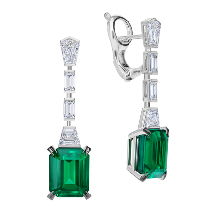 Серьги с изумрудами и бриллиантами, белое золото 1