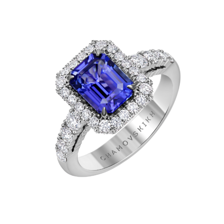 Кольцо с танзанитом и бриллиантами, белое золото 1