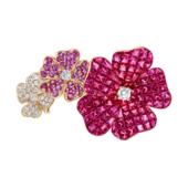 Кольцо с рубинами, розовыми сапфирами и бриллиантами, розовое золото