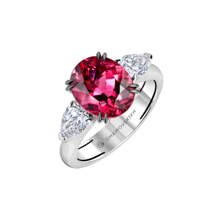 Кольцо с турмалином рубеллитом и бриллиантами, белое золото 1