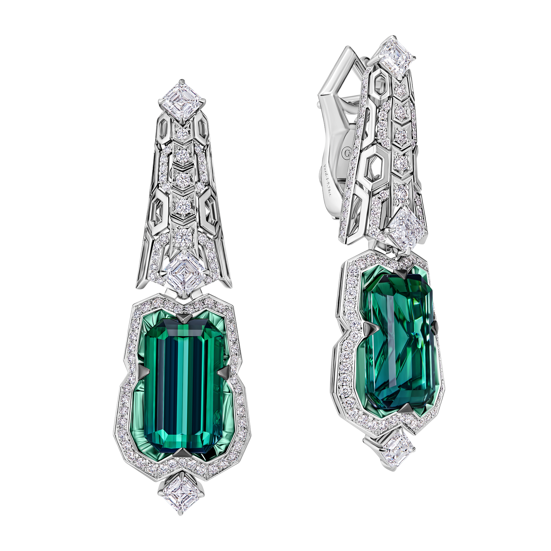 Серьги с турмалинами верделитами и бриллиантами, белое золото