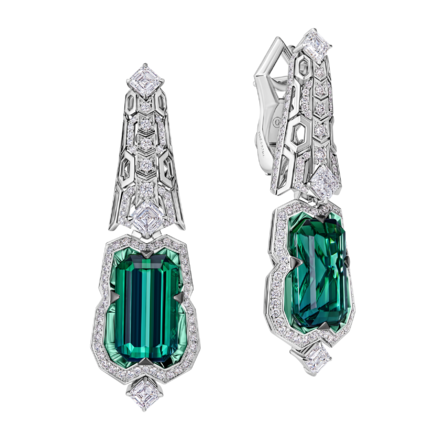 Серьги с турмалинами верделитами и бриллиантами, белое золото 1