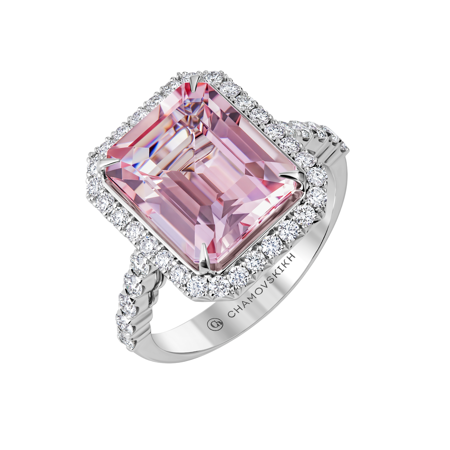 Кольцо с морганитом и бриллиантами, белое золото