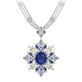 Подвес-брошь с опалом, сапфирами и бриллиантами, белое золото