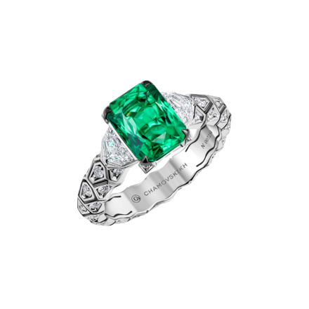 Кольцо с изумрудом и бриллиантами, белое золото, н.керамика 1