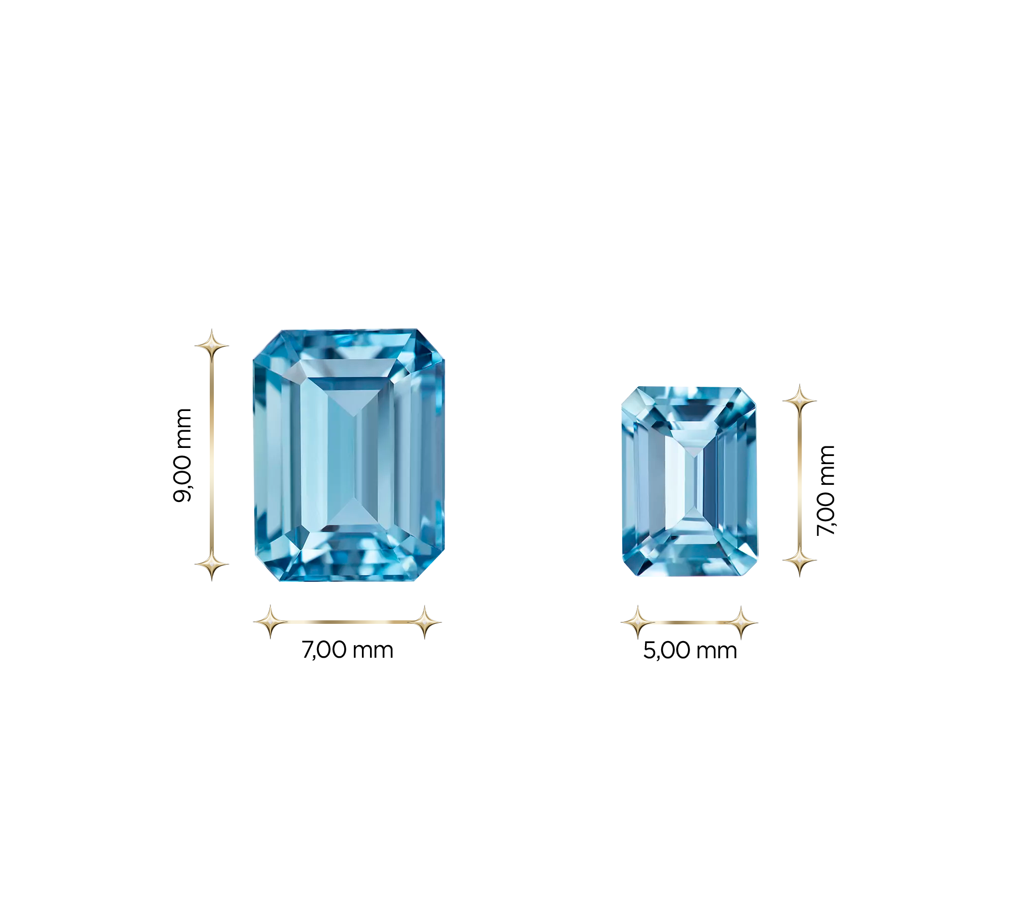 Сет из двух аквамаринов, Октагон, 2,38 ct/ 0,98 ct