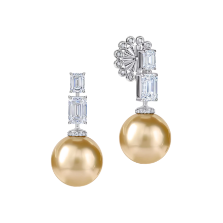 Пусеты с жемчугом и бриллиантами, белое золото 1