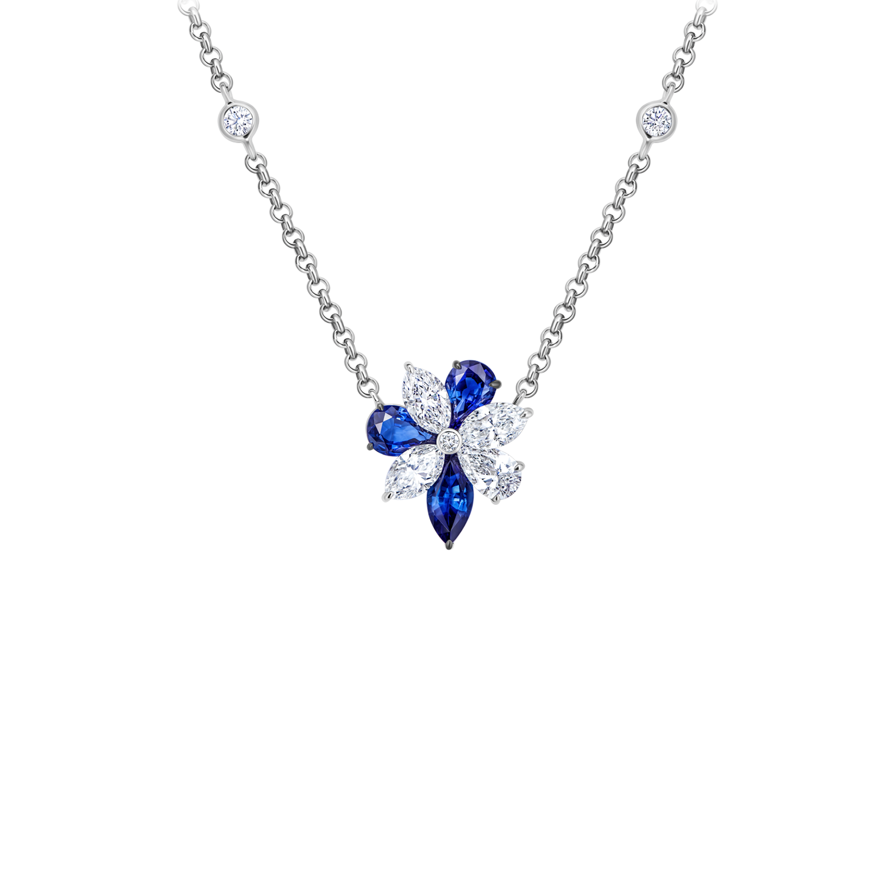 Колье с сапфирами и бриллиантами, белое золото