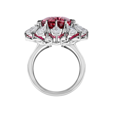 Кольцо с турмалином рубеллит, бриллиантами и рубинами, белое золото 3