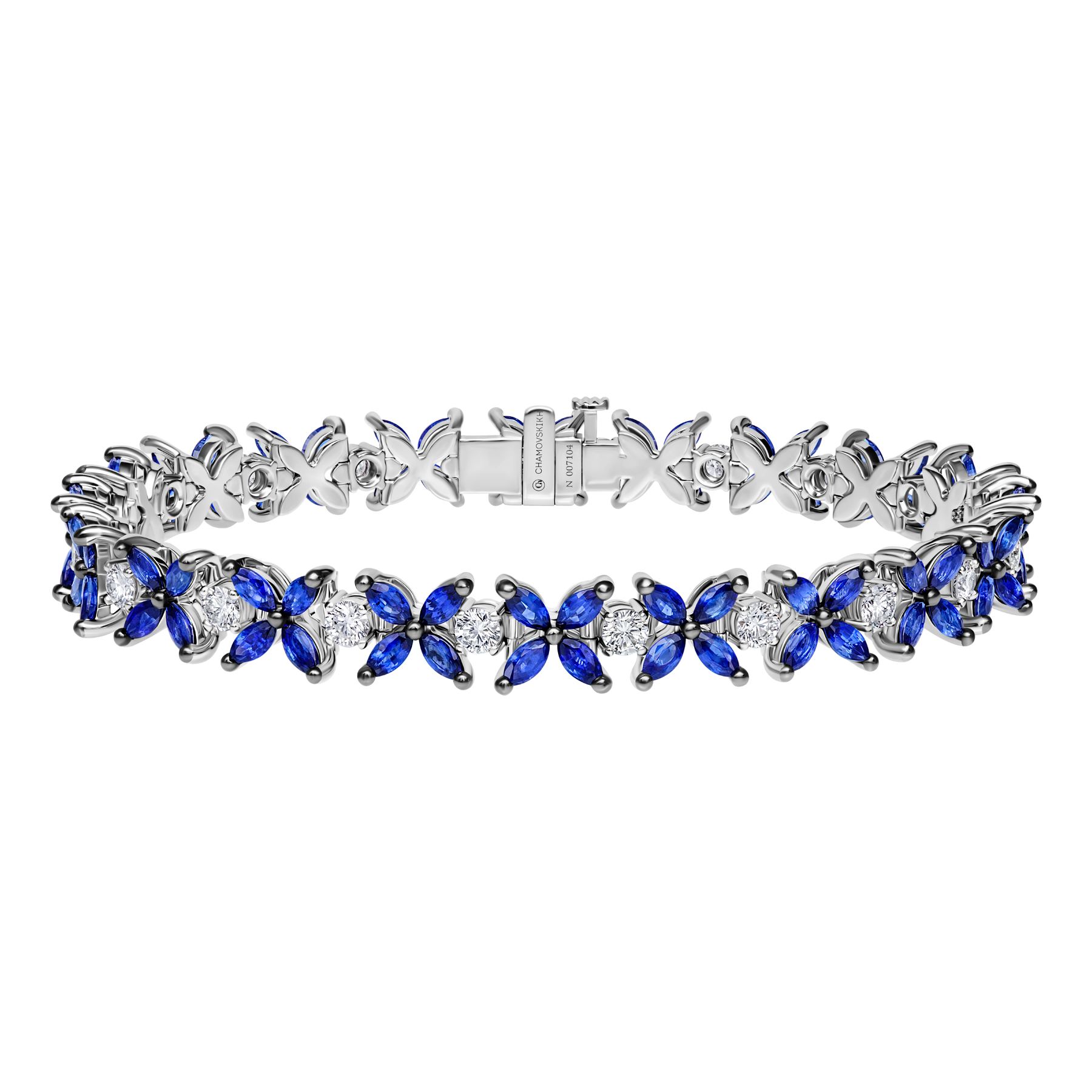 Браслет с сапфирами и бриллиантами, белое золото