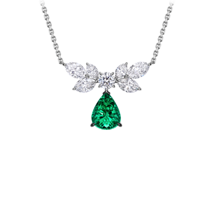 Колье с изумрудом и бриллиантами, белое золото 1