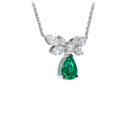Колье с изумрудом и бриллиантами, белое золото 2
