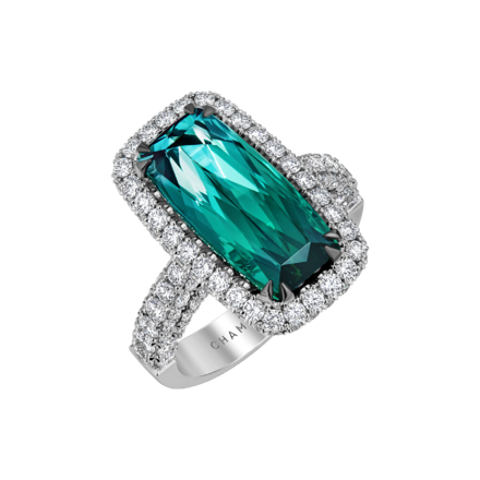 Кольцо с турмалином индиголитом и бриллиантами, белое золото 1