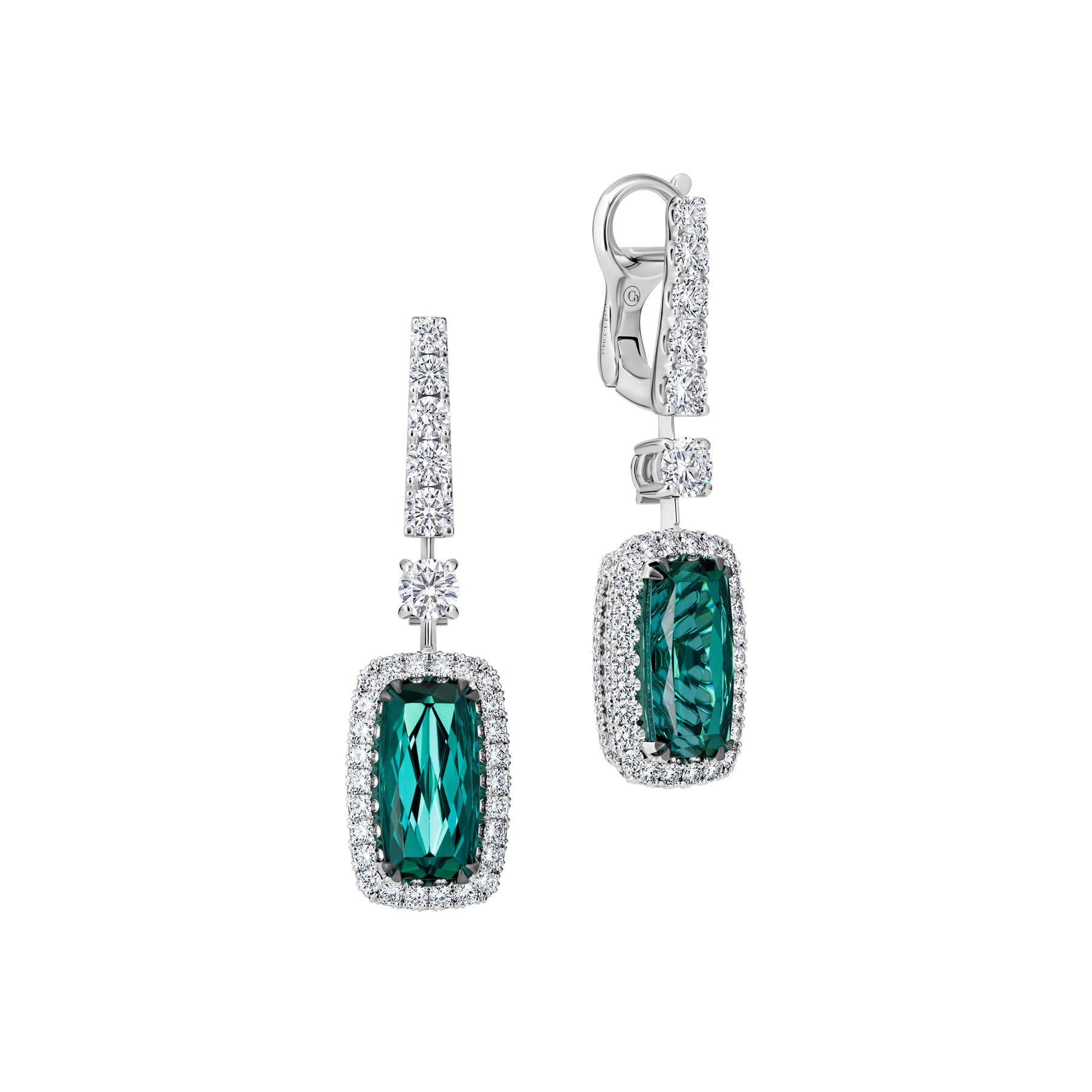 Серьги с турмалинами индиголитами и бриллиантами, белое золото