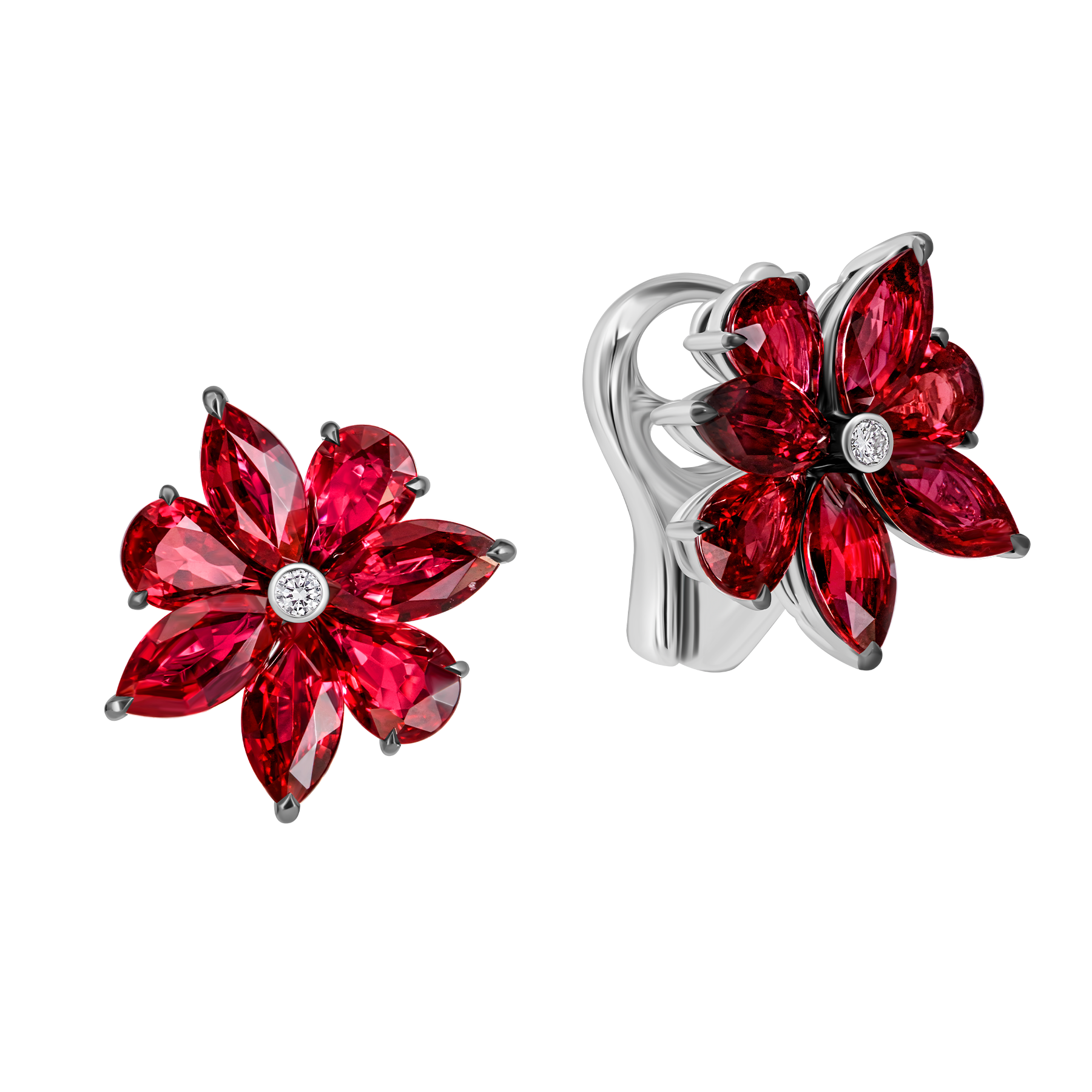 Серьги с рубинами и бриллиантами, белое золото