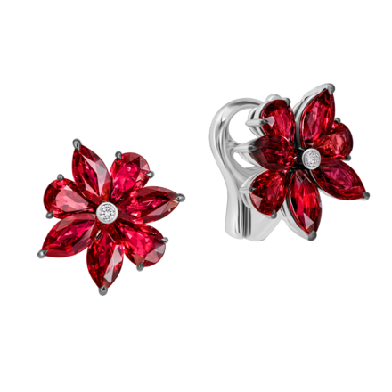 Серьги с рубинами и бриллиантами, белое золото 1