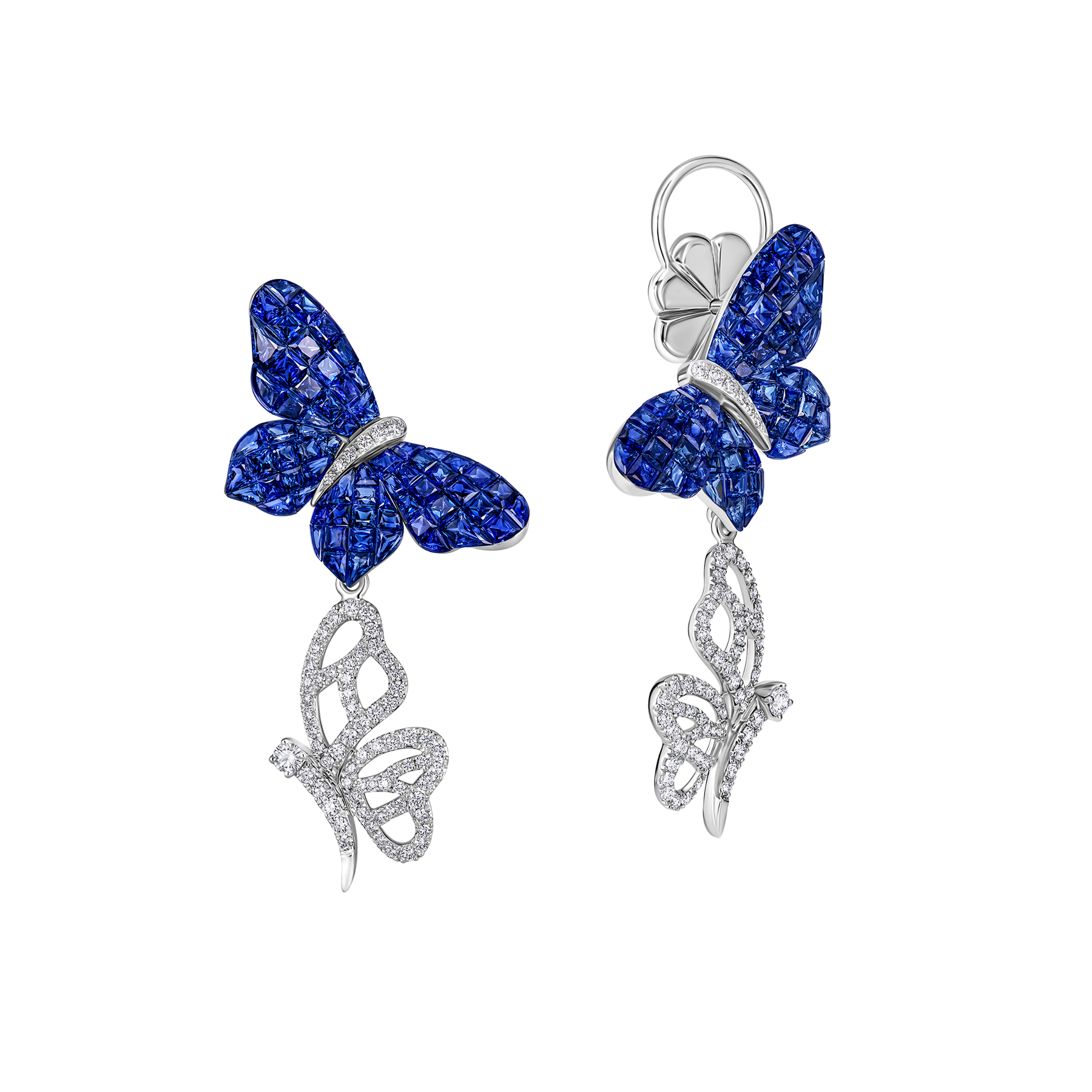 Серьги с сапфирами и бриллиантами, белое золото