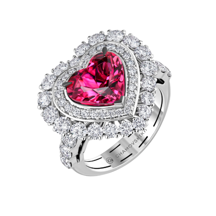 Кольцо с турмалином рубеллитом и бриллинтами, белое золото 1