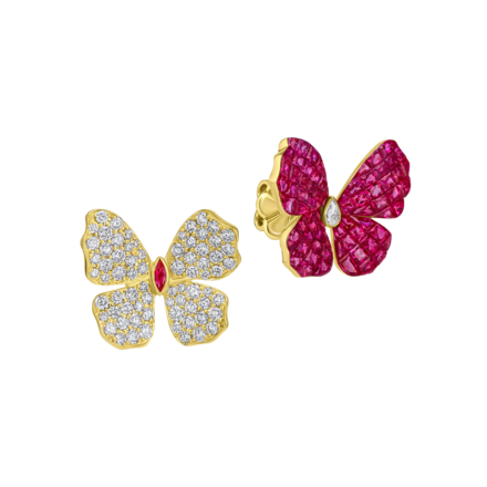 Серьги пусеты с рубинами и бриллиантами, желтое золото 2