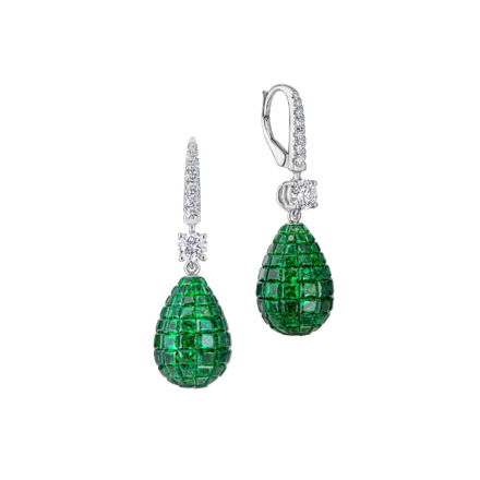 Серьги с тсаворитами и бриллиантами, белое золото 1