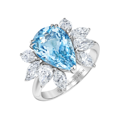 Кольцо с аквамарином и бриллиантами, белое золото 1