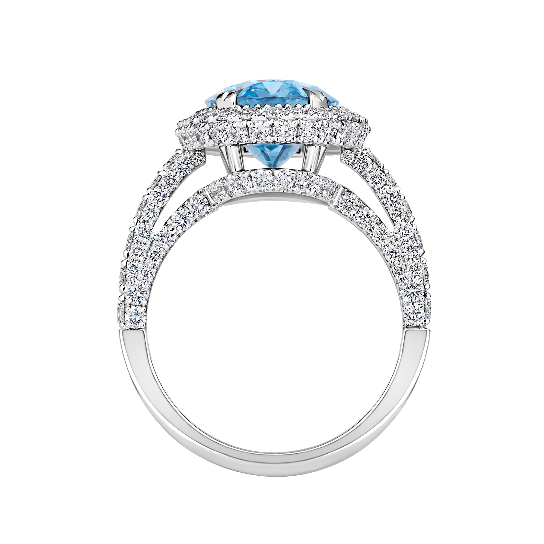 Кольцо с аквамаринами и бриллиантами, белое золото