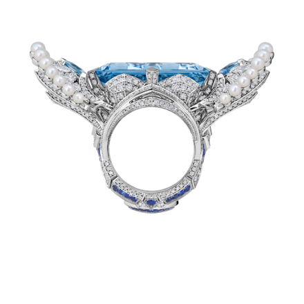 Кольцо с аквамарином, сапфирами, бриллиантами и жемчугом, белое золото 3