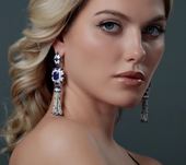 Серьги с танзанитами, сапфирами и бриллиантами, белое золото