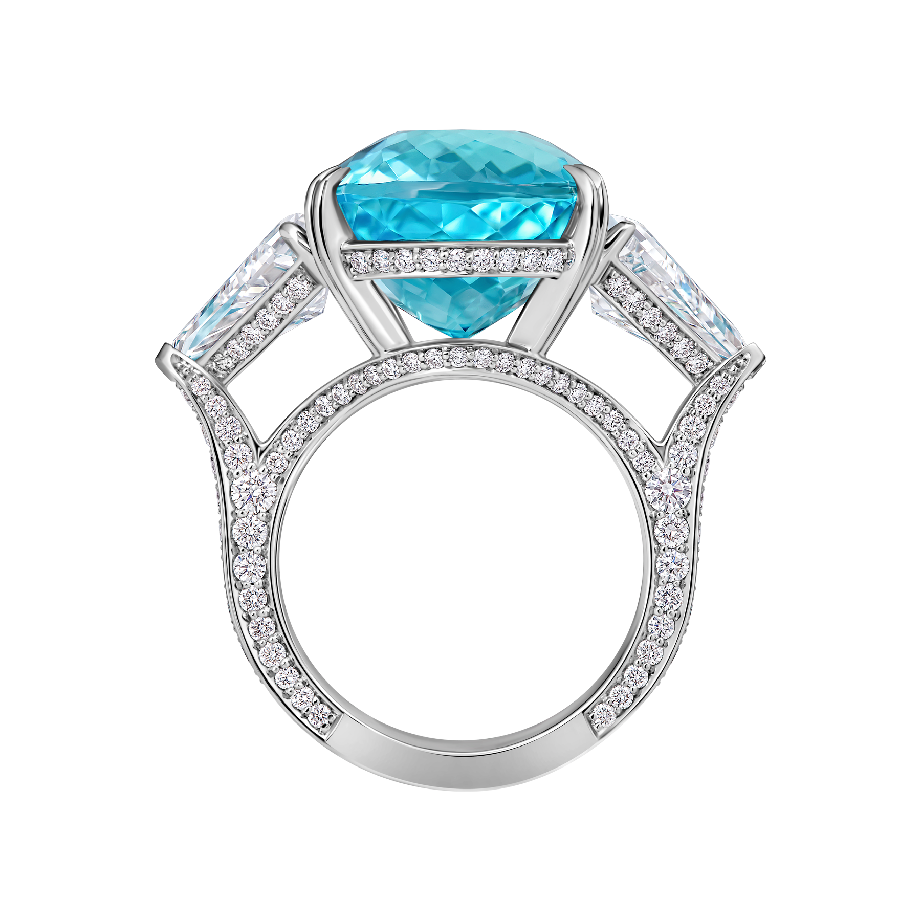 Кольцо с турмалином параиба и бриллиантами, белое золото