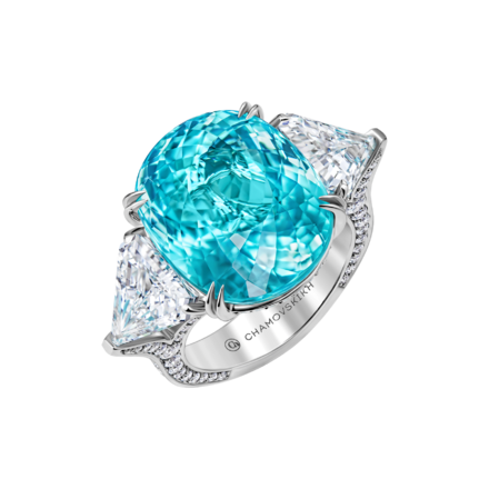 Кольцо с турмалином параиба и бриллиантами, белое золото 1