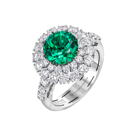 Кольцо с изумрудом и бриллиантами, белое золото 1