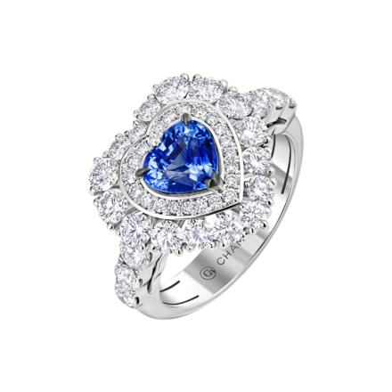 Кольцо с сапфиром и бриллиантами, белое золото 1