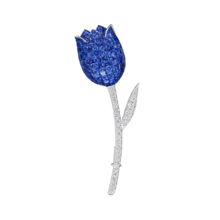Брошь с сапфирами и бриллиантами, белое золото 1