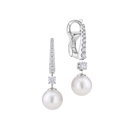  Серьги с жемчугом и бриллиантами, белое золото 1
