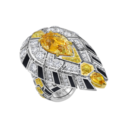Кольцо с желтыми сапфирами и бриллиантами, белое золото 1