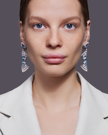 Серьги с аквамаринами, бриллиантами, сапфирами и жемчугом, белое золото, н.керамика 3