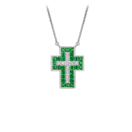 Колье с тсаворитами и бриллиантами, белое золото 1