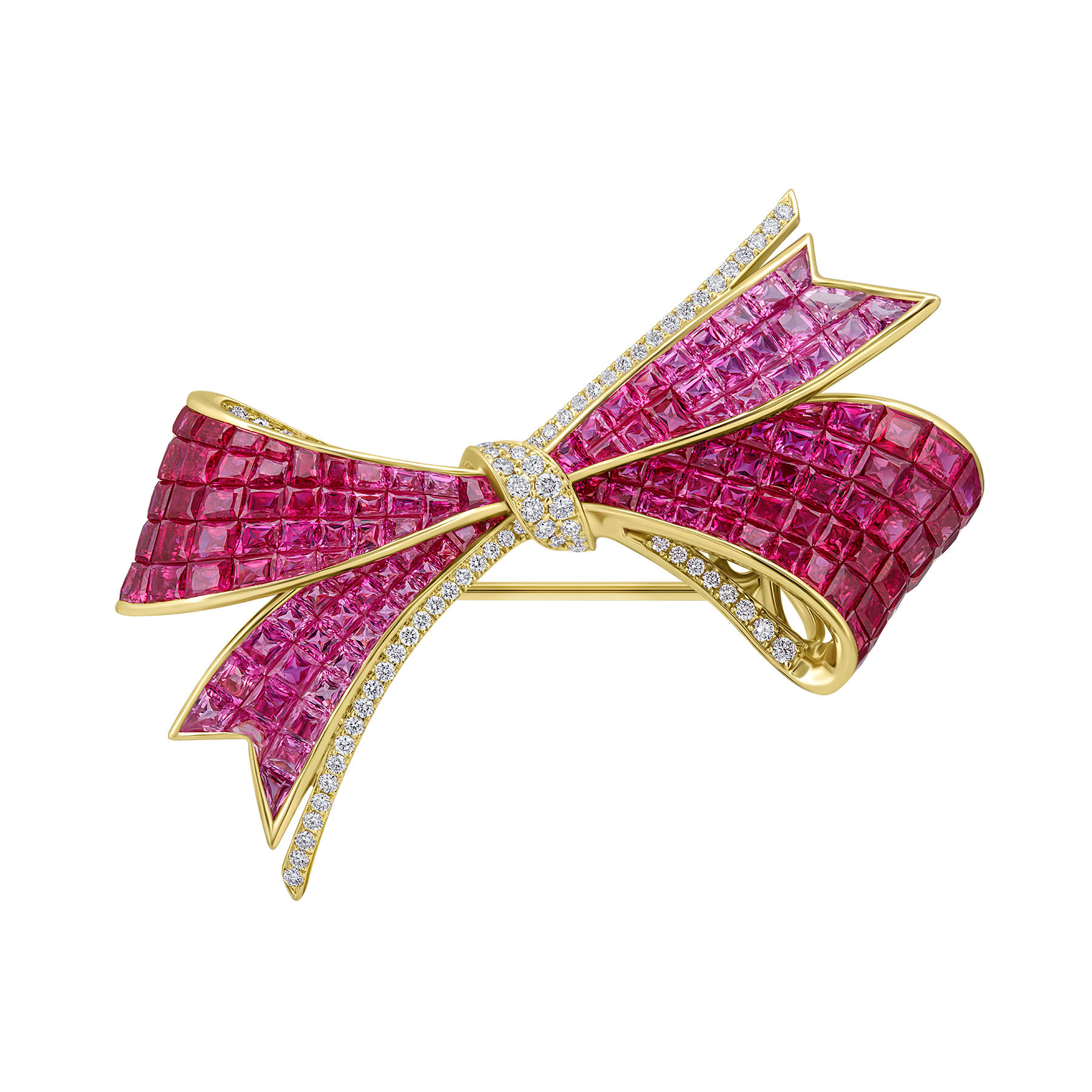 Брошь с рубинами и бриллиантами, жёлтое золото