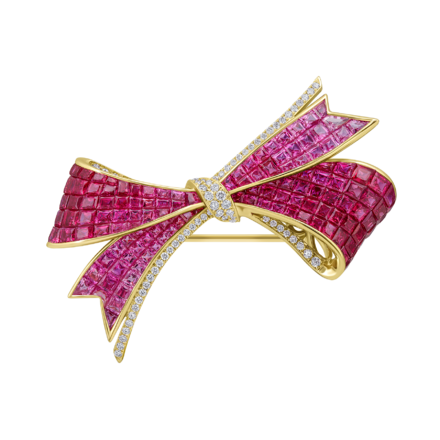 Брошь с рубинами и бриллиантами, жёлтое золото 1