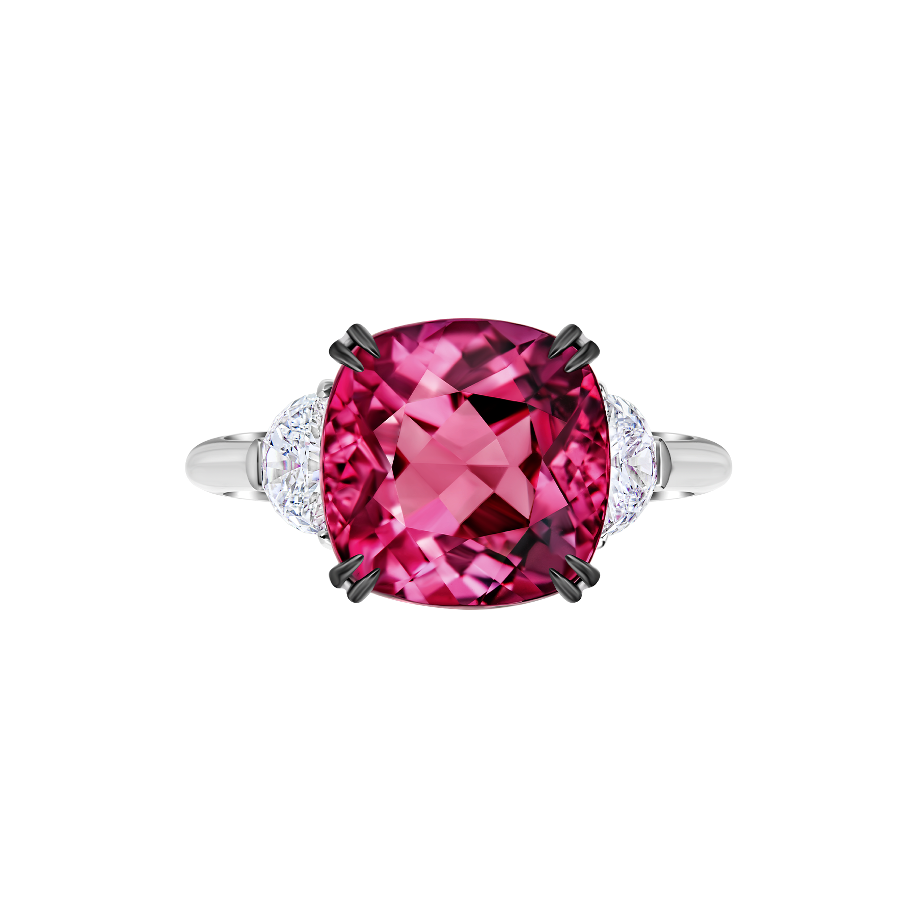 Кольцо с турмалином рубеллитом и бриллиантами, белое золото