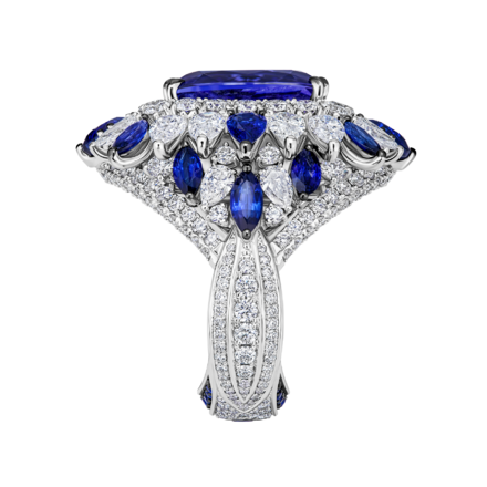Кольцо с танзанитом, бриллиантами и сапфирами, белое золото 4
