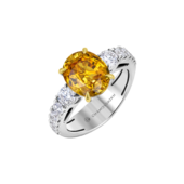 Кольцо с желтым сапфиром и бриллиантами, белое золото