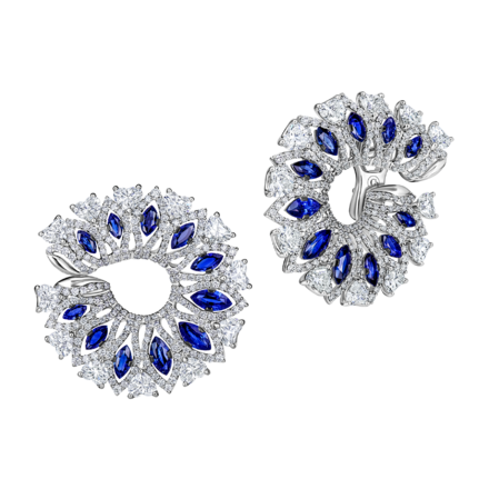 Серьги с сапфирами и бриллиантами, белое золото 1