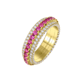 Кольцо с рубинами и бриллиантами, жёлтое золото