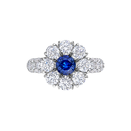 Кольцо с сапфиром и бриллиантами, белое золото 2